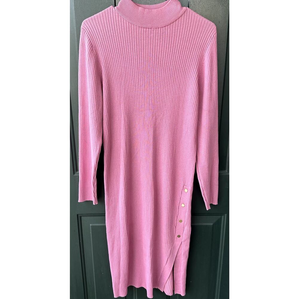 Emma & Posh Sz 3X Pink Rib Knit Maxi Dress with Button Side Slit Classic